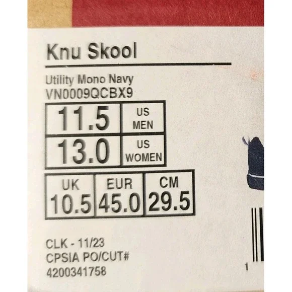 Vans Utility Mono Knu Skool Skate Men Sz 11.5 Sneakers Shoes Navy VN0009QCBX9